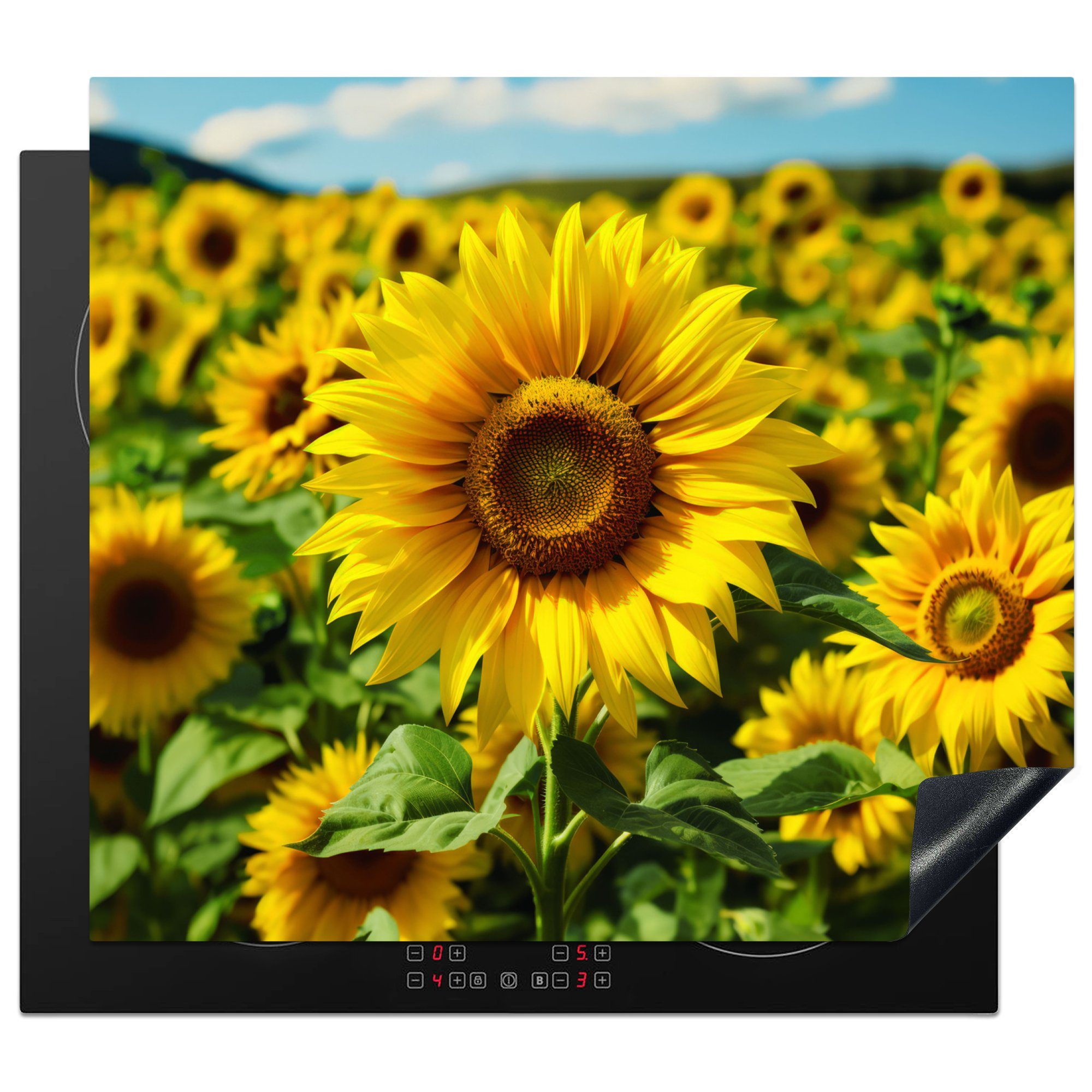 Ceranfeldabdeckung Sonnenblume Blumen, Vinyl, - (1 MuchoWow Herdblende-/Abdeckplatte cm, 60x52 - Natur Arbeitsfläche nutzbar, Mobile Gelb - tlg),