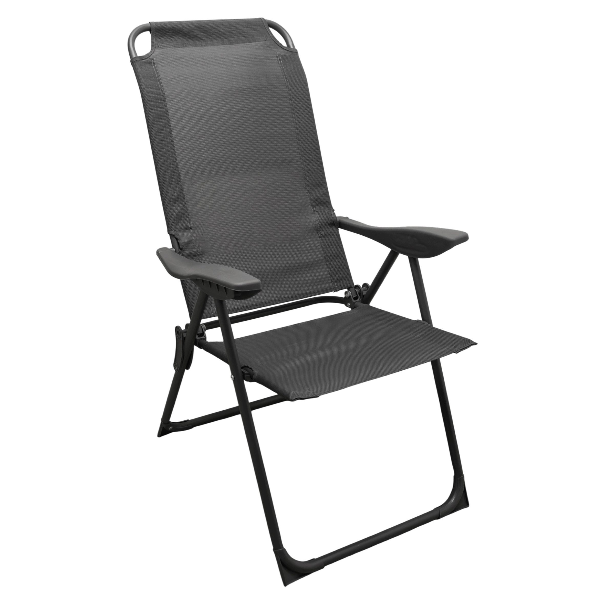 Spetebo Hochlehner Metall Garten Klappstuhl grau mit 5-fach verstellbarer Rückenlehne (108 x 62 cm, 1 St), Campingstuhl mit Textil Gewebe bis 110 kg belastbar