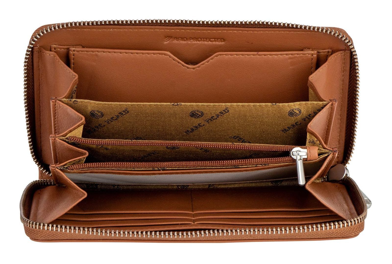 Marc Picard Geldbörse Zip Wallet, aus echtem Lammleder mit RFID-Blocker Schutz