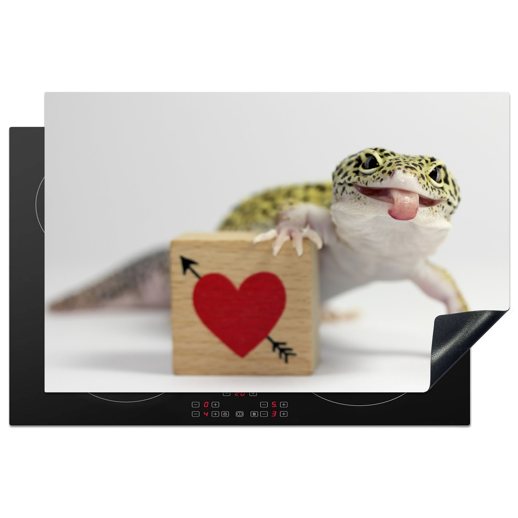 MuchoWow Herdblende-/Abdeckplatte Zunge herausragender Gecko, Vinyl, (1 tlg), 81x52 cm, Induktionskochfeld Schutz für die küche, Ceranfeldabdeckung
