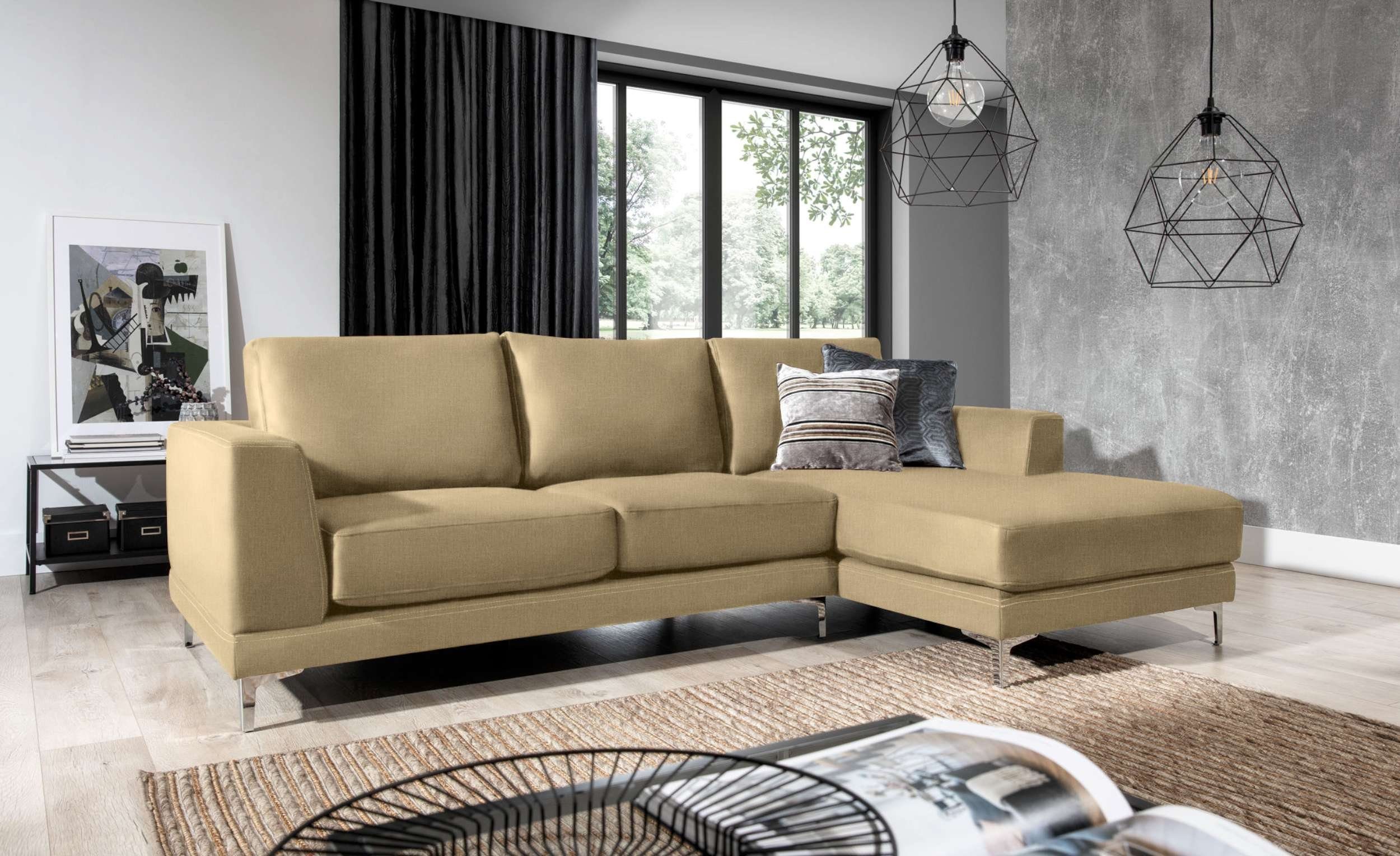 Stylefy Ecksofa Aria, L-Form, Eckcouch, mane links oder rechts bestellbar, frei im Raum stellbar, Schaumstoffpolsterung, Metall, Modern Design