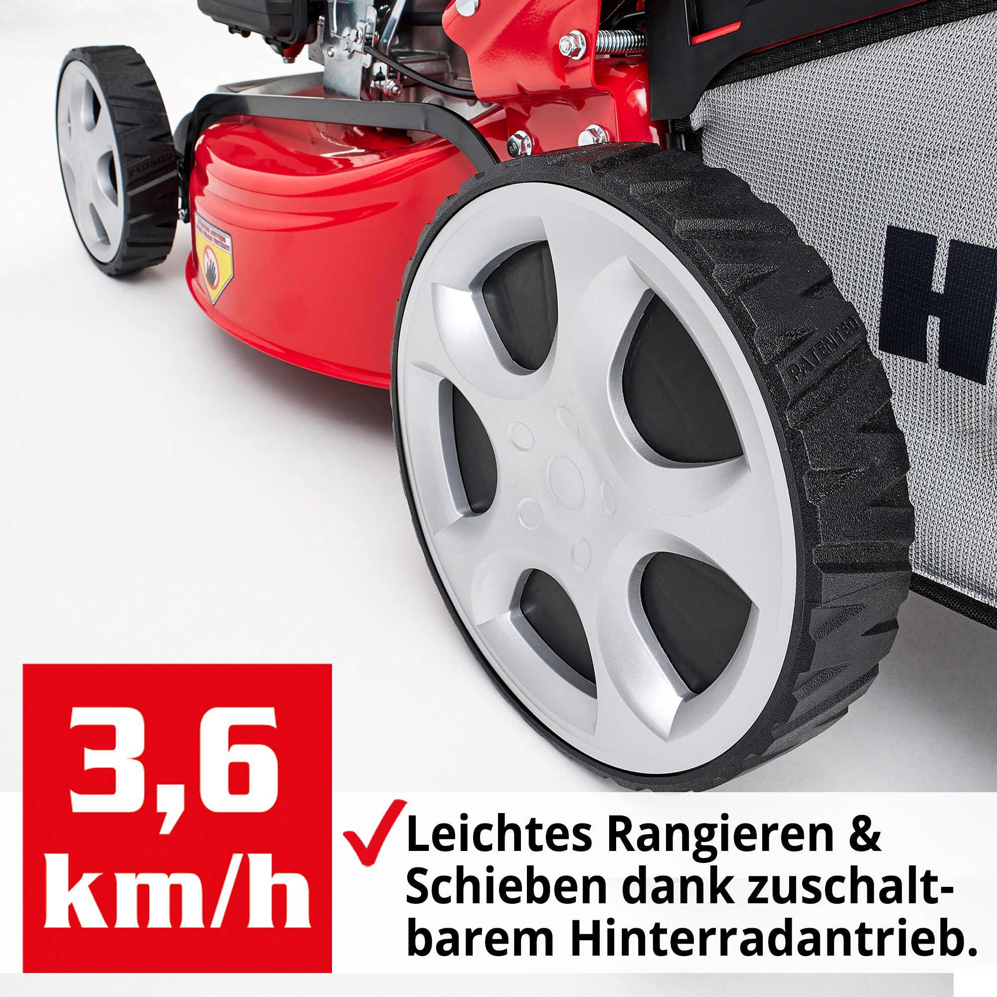 Hecht Benzinrasenmäher 548 SWE 5in1 mit Radantrieb Elektrostart Mulchkit, 46 cm Schnittbreite, 3,3 PS, 25-75 mm, Stahlgehäuse