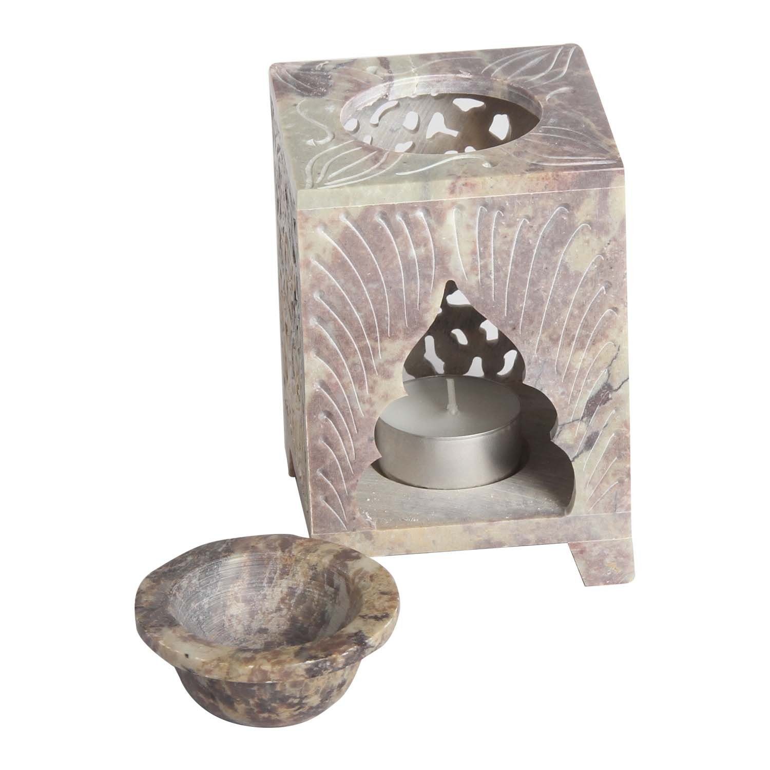 Aromatherapie, Soapstone Diffusor, 8x8x11 Aromalampe, handgeschnitzt Teelicht-Halter für Shiva-2 SL3080 ätherisches Duftlampe cm Moro Duftlampe Öl (B/T/H) aus Casa Orientalische