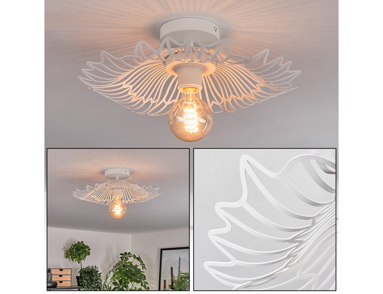hofstein Deckenleuchte Deckenlampe aus Metall in Weiß, ohne Leuchtmittel, Schirm in Gitter-Optik (40cm) Lichteffekt, 1x E27, ohne Leuchtmittel