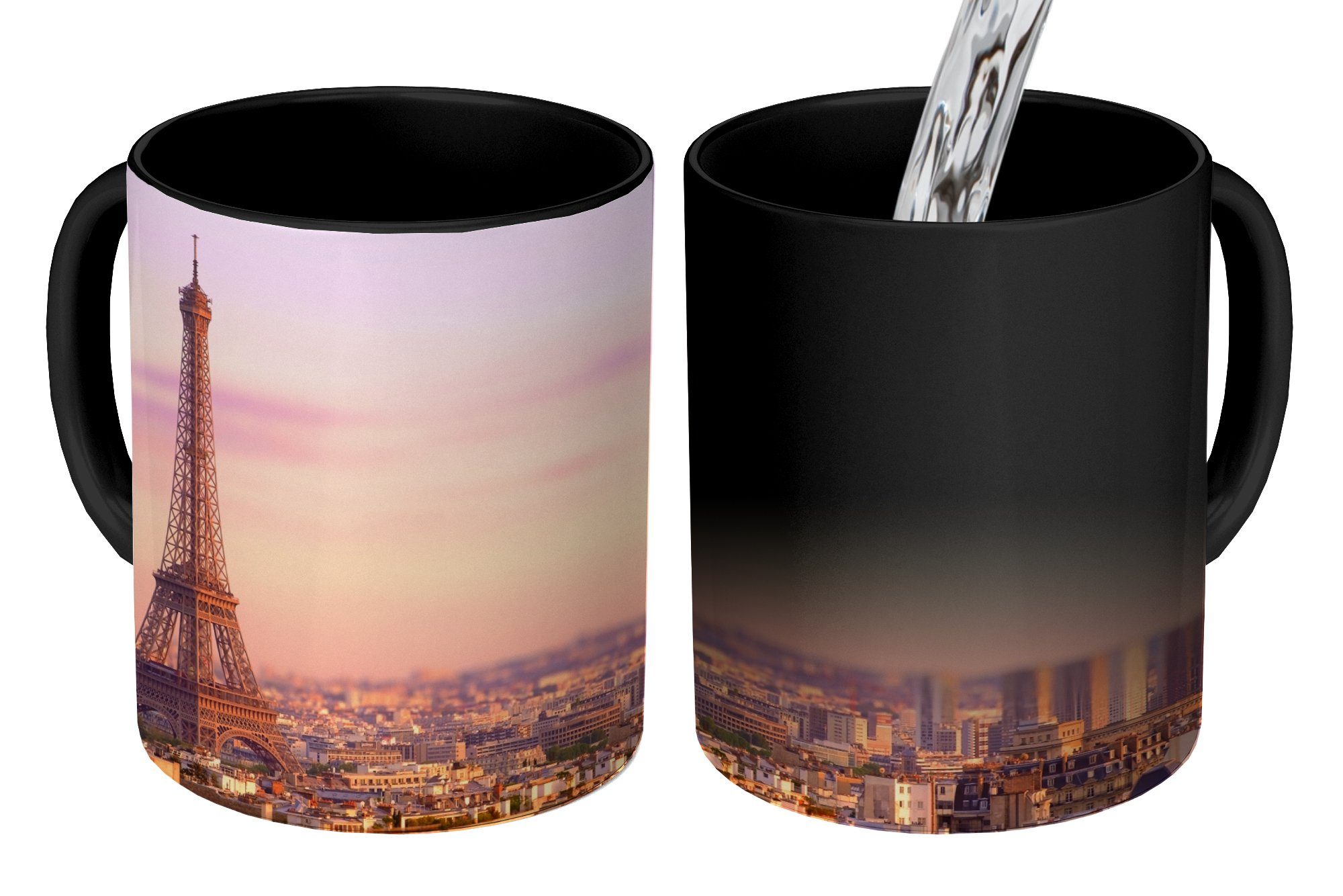 MuchoWow Tasse Blick über Paris mit dem Eiffelturm als Höhepunkt, Keramik, Farbwechsel, Kaffeetassen, Teetasse, Zaubertasse, Geschenk | Tassen