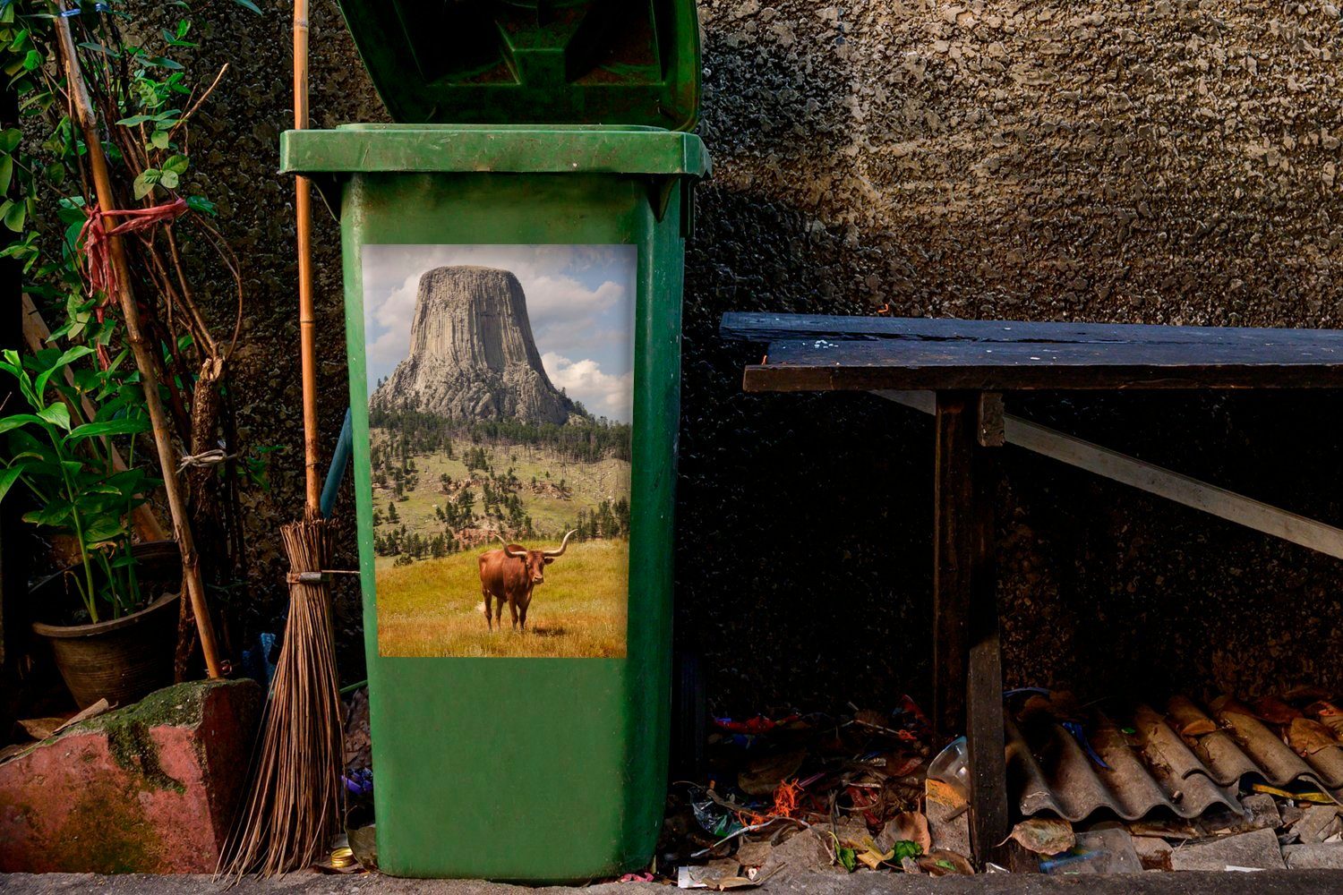 Stier Mülleimer-aufkleber, Teufelsturm St), in Wyoming (1 Sticker, Wandsticker Container, einem Mülltonne, MuchoWow Abfalbehälter mit