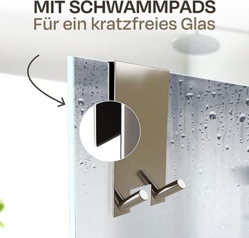 Praknu Handtuchhaken 2 Haken für Duschwand - Badezimmerhaken - Rostfreier Edelstahl Halter, (2-St), Ohne Bohren - Innen gepolstert - Für Glasstärken von 6-12 mm