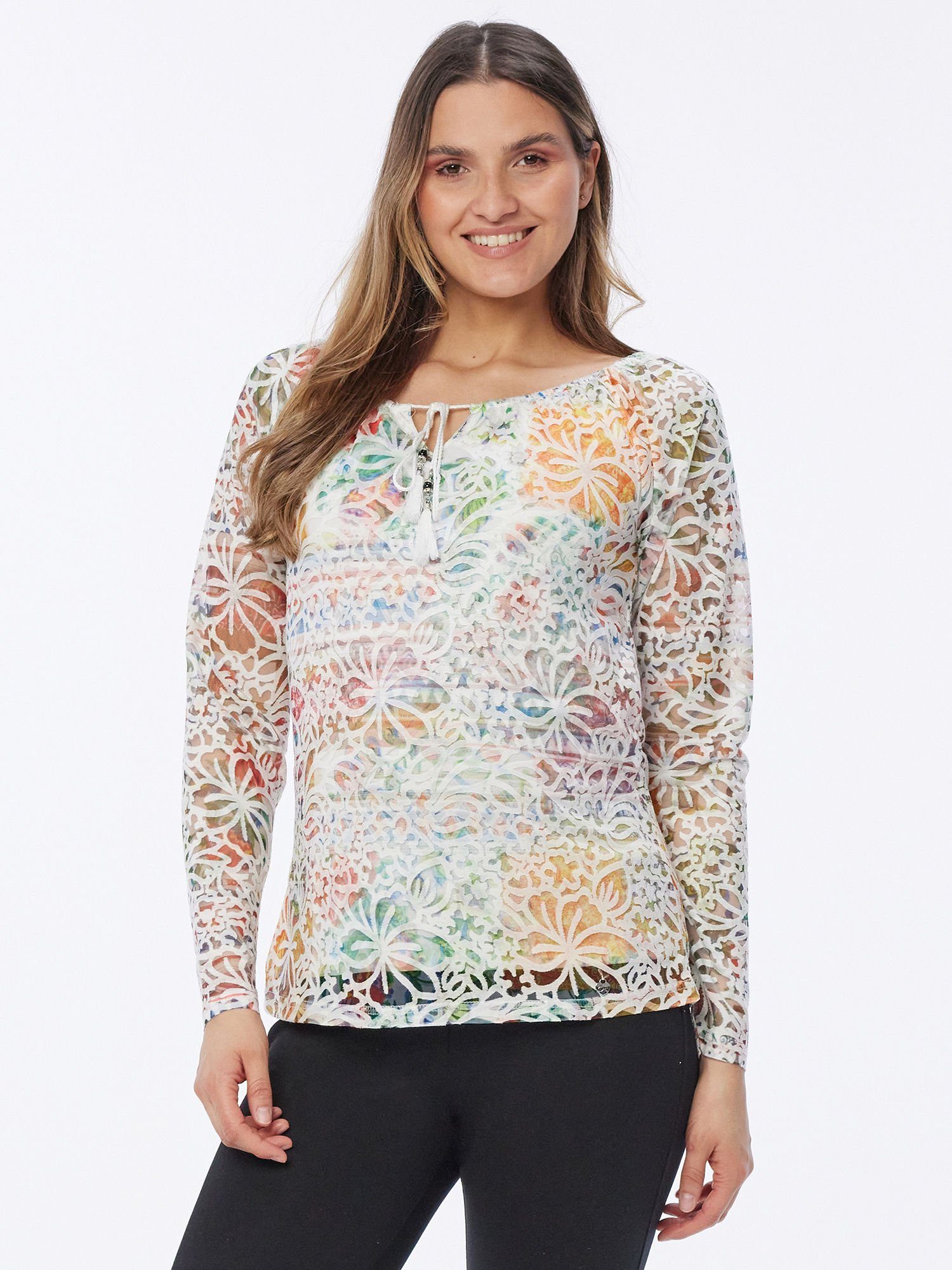 Christian Materne Langarmshirt Langarmbluse koerpernah mit doppellagig bedruckt