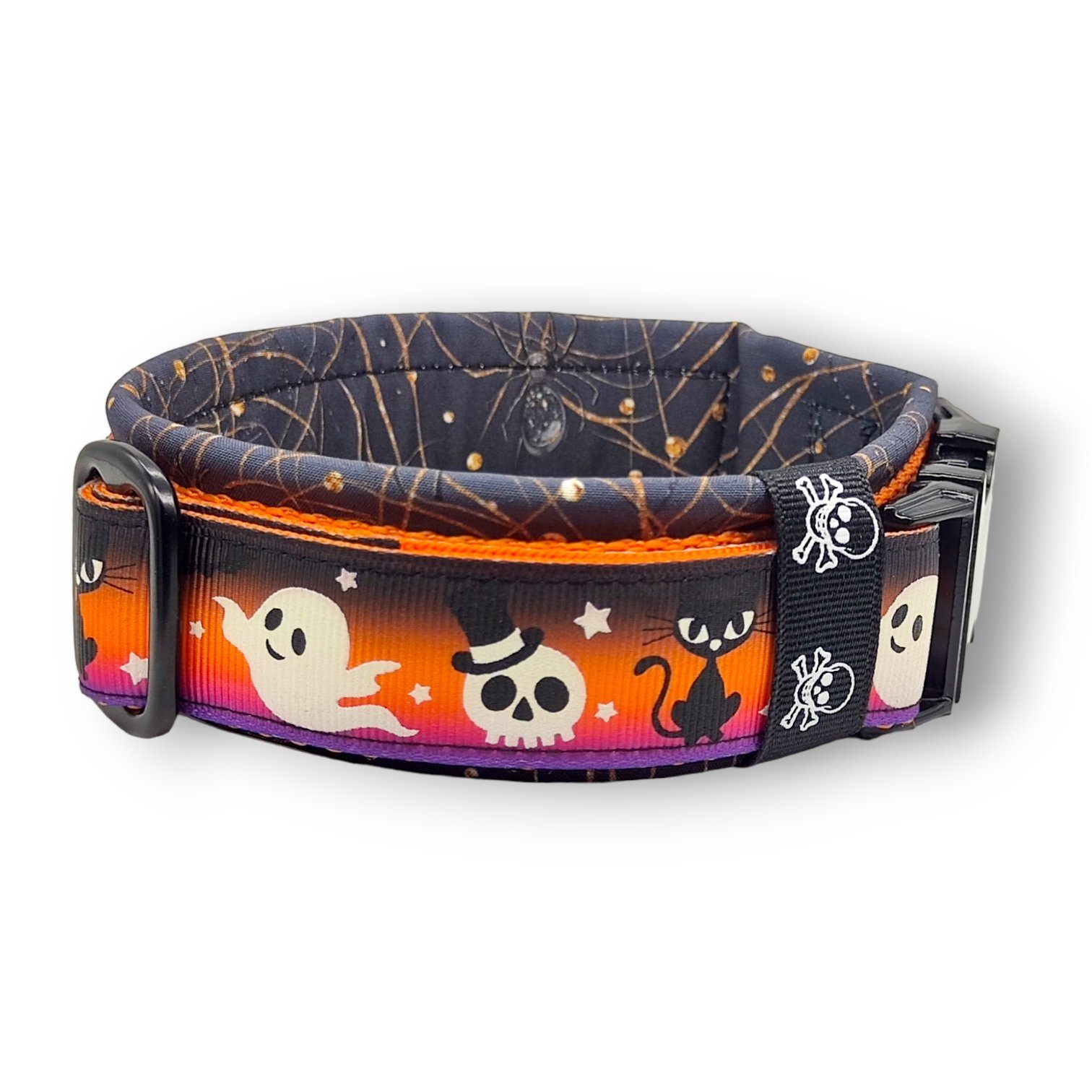 D by E Couture Hunde-Halsband "Too Cute To Spook II", gepolstert, verstellbar, leuchtet im Dunkeln, 40mm breit, Handmade