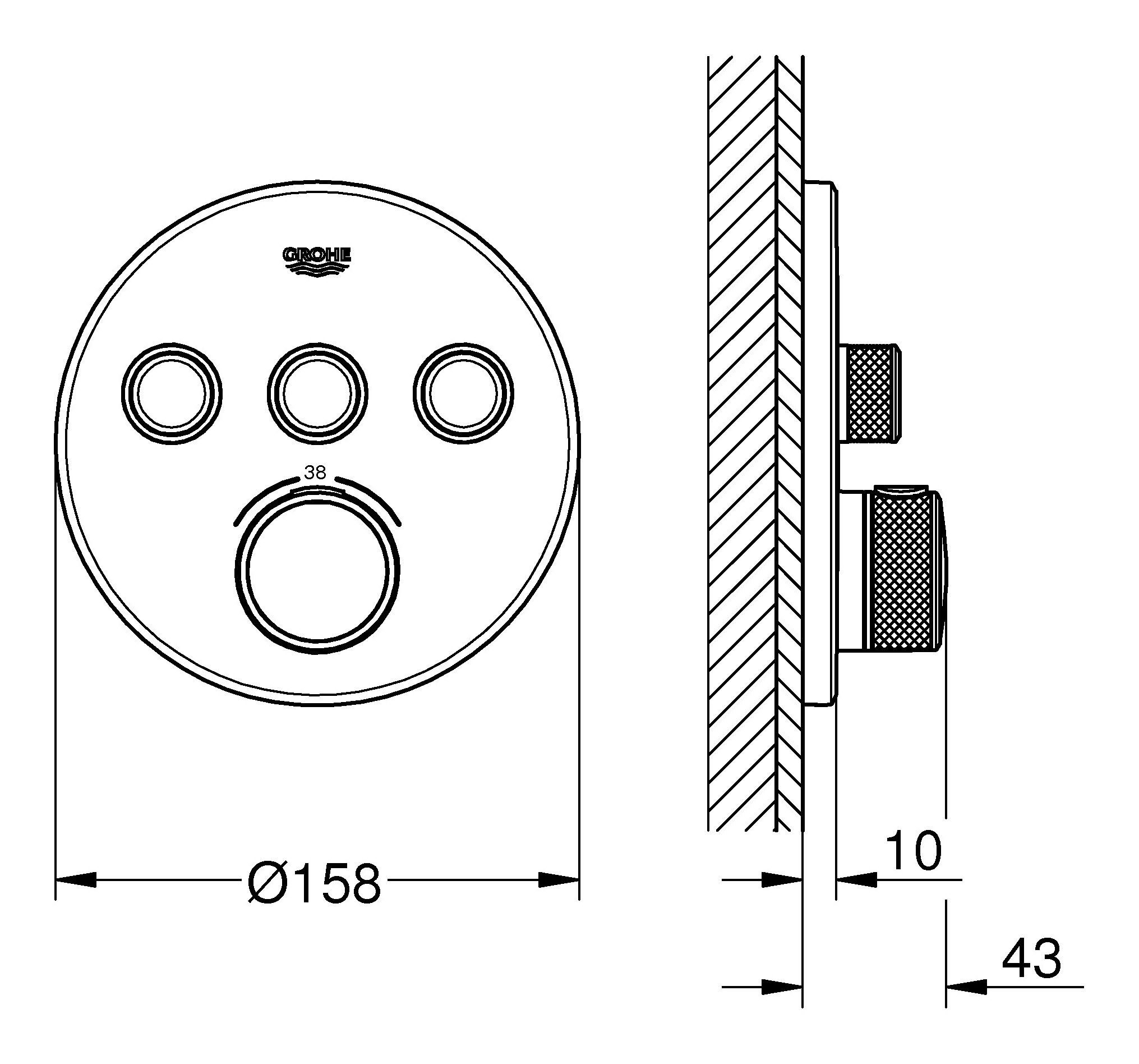 Absperrventilen SmartControl Unterputzarmatur 3 Thermostat Design Grohe - rund Chrom mit Grohtherm