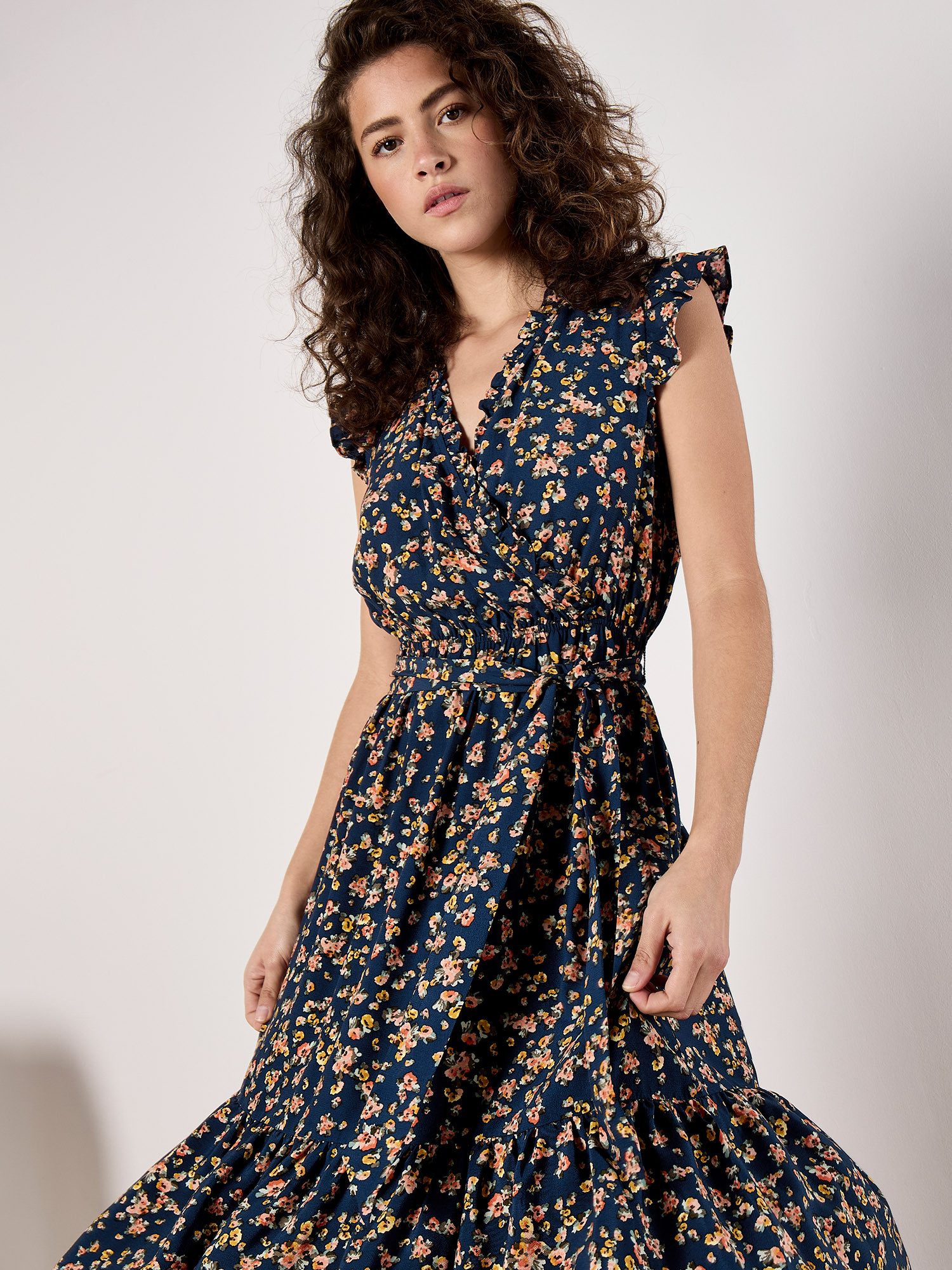 Apricot Druckkleid Geblümtes Bardot-Maxikleid (2-tlg) mit Smokdetails günstig online kaufen