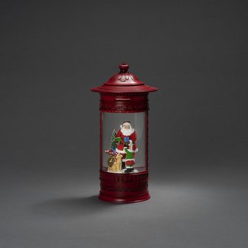KONSTSMIDE LED Laterne Weihnachtsdeko rot, LED fest integriert, Warmweiß, LED Wasserlaterne, rot, Briefkasten, "Weihnachtsmann mit Kind + Hund"