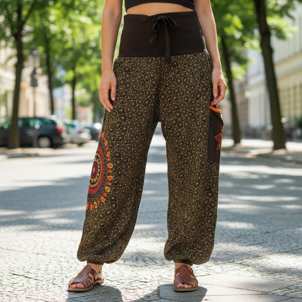 Guru-Shop Relaxhose Weite Pluderhose mit breitem Bund und.. Ethno Style, alternative Bekleidung