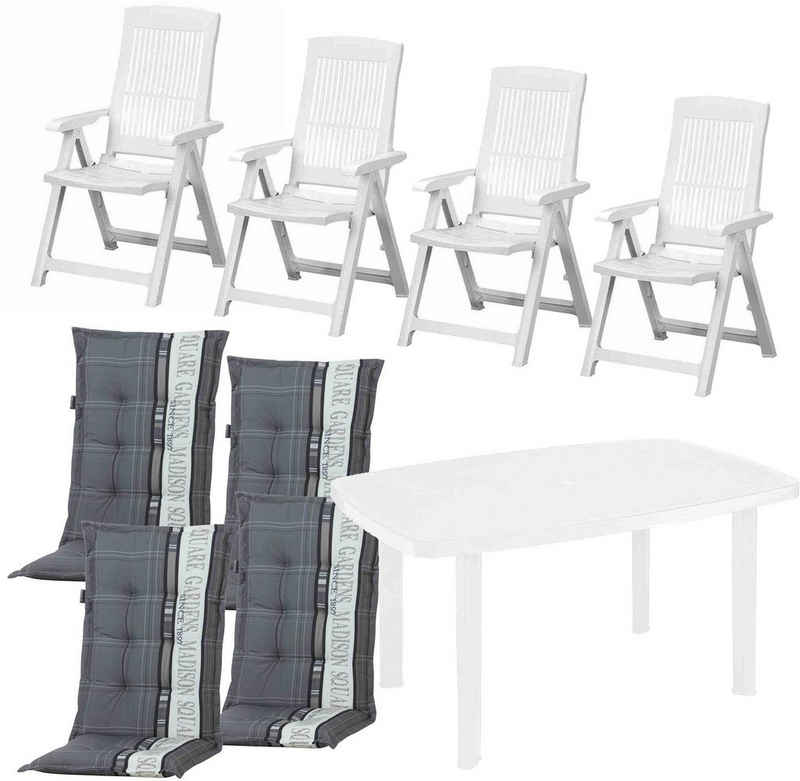 Progarden Garten-Essgruppe Tampa / Faro, (Set, 9-tlg), bestehend aus 4 Sessel, 4 Auflagen und 1 Tisch