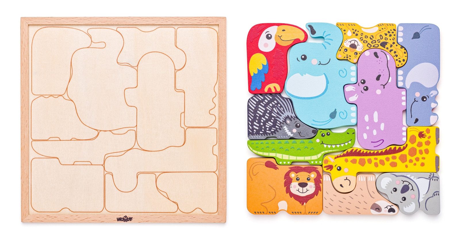 Woodyland Lernspielzeug Blockpuzzle / Stapelspiel mit 11 Holzbausteinen und Puzzlebrett