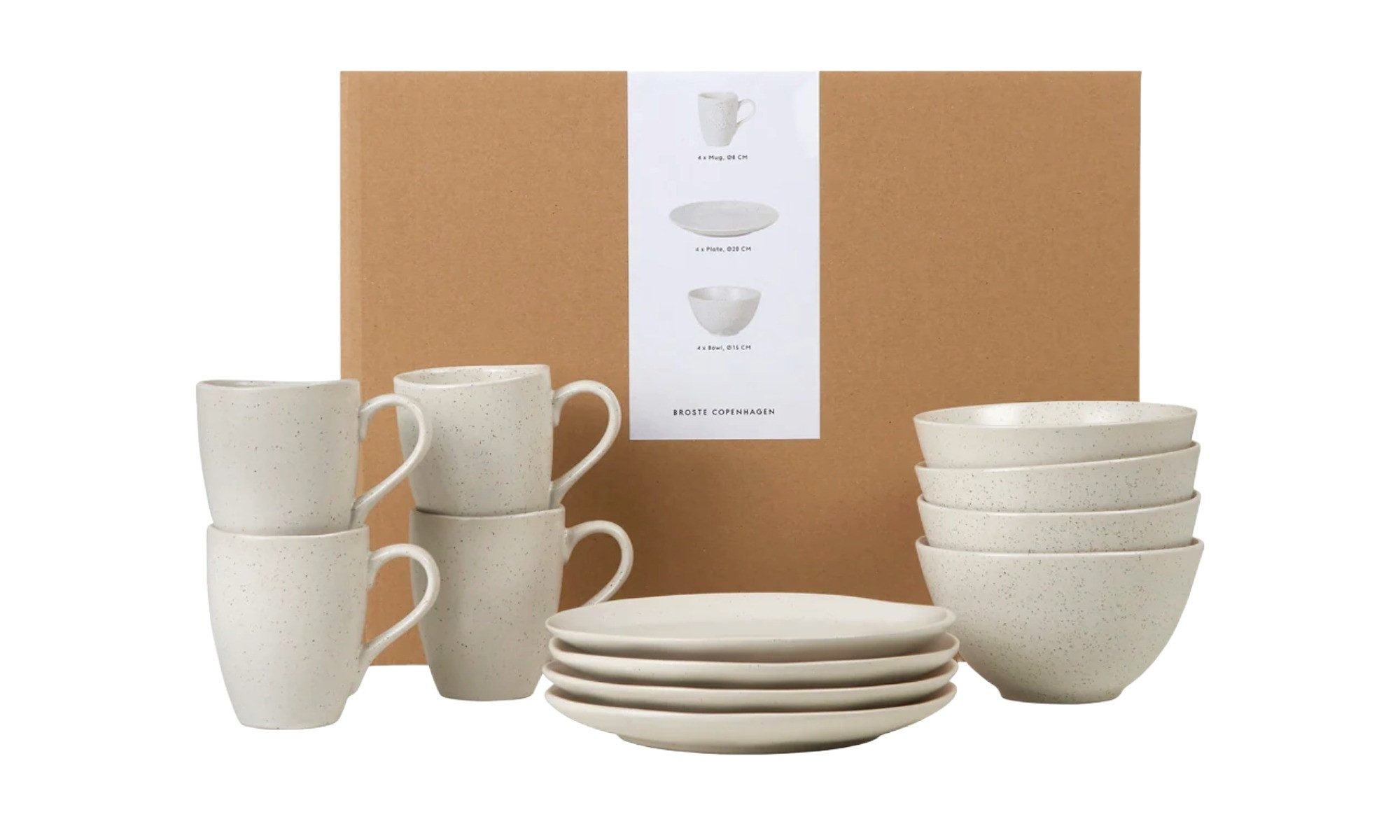 Broste Copenhagen Geschirr-Set Broste Copenhagen Nordic Vanilla Frühstücksset für vier, 4 Personen, Reaktiv Glasiertes Steingut