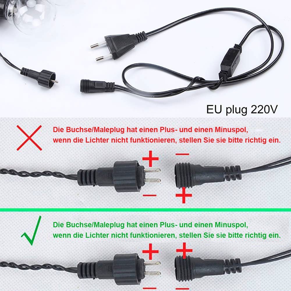 LED-Lichterkette LED Glühbirnen, anschliessbar, Weihnachtsparty warmweiss Weiß wasserdicht, 20 G45, für 5M, Terrasse, Rosnek