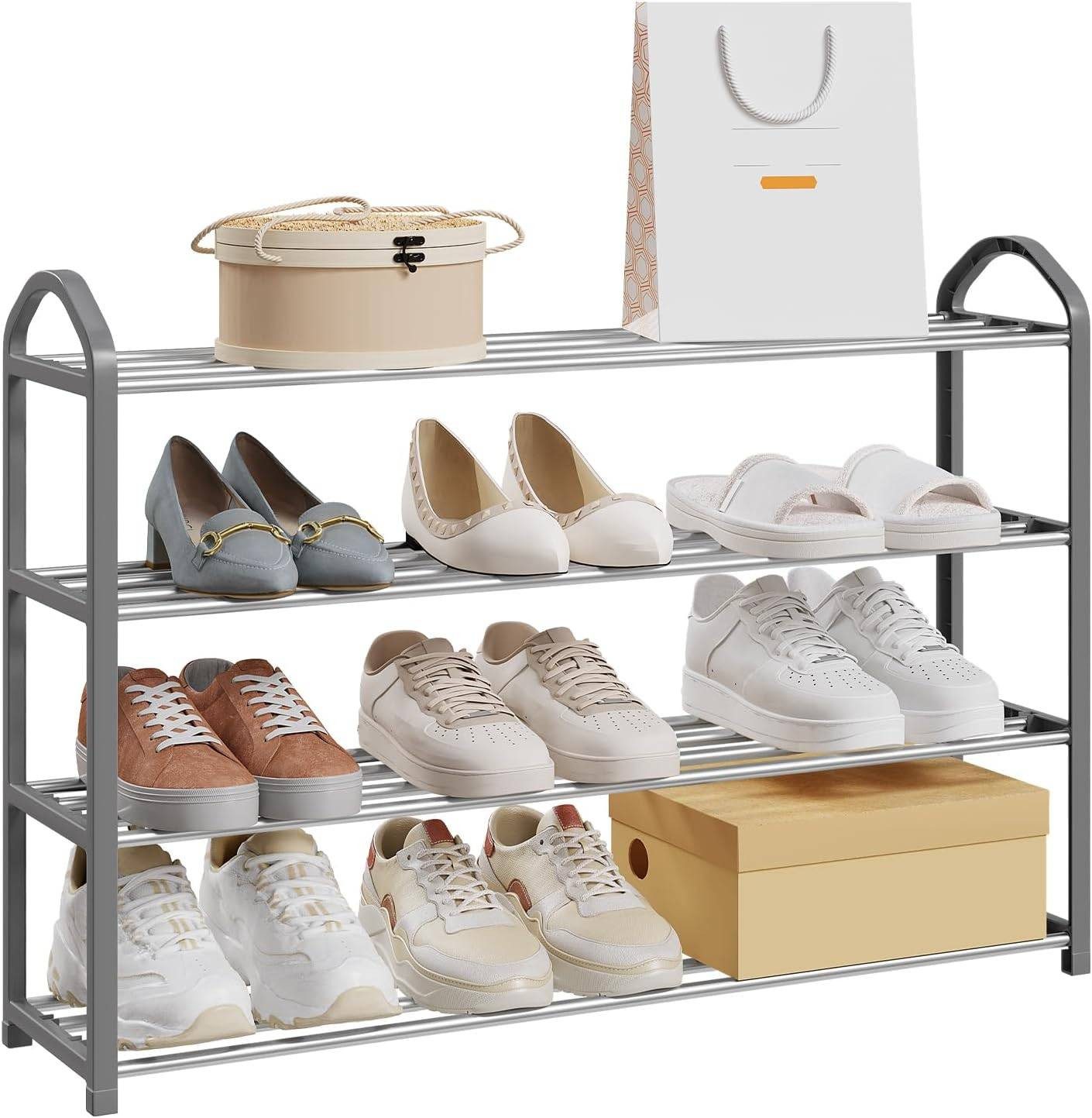 EUGAD Schuhregal, 1-tlg., 4-Ebenen–Metallrohrgestell, für Flur, Wohnzimmer, Schlafzimmer