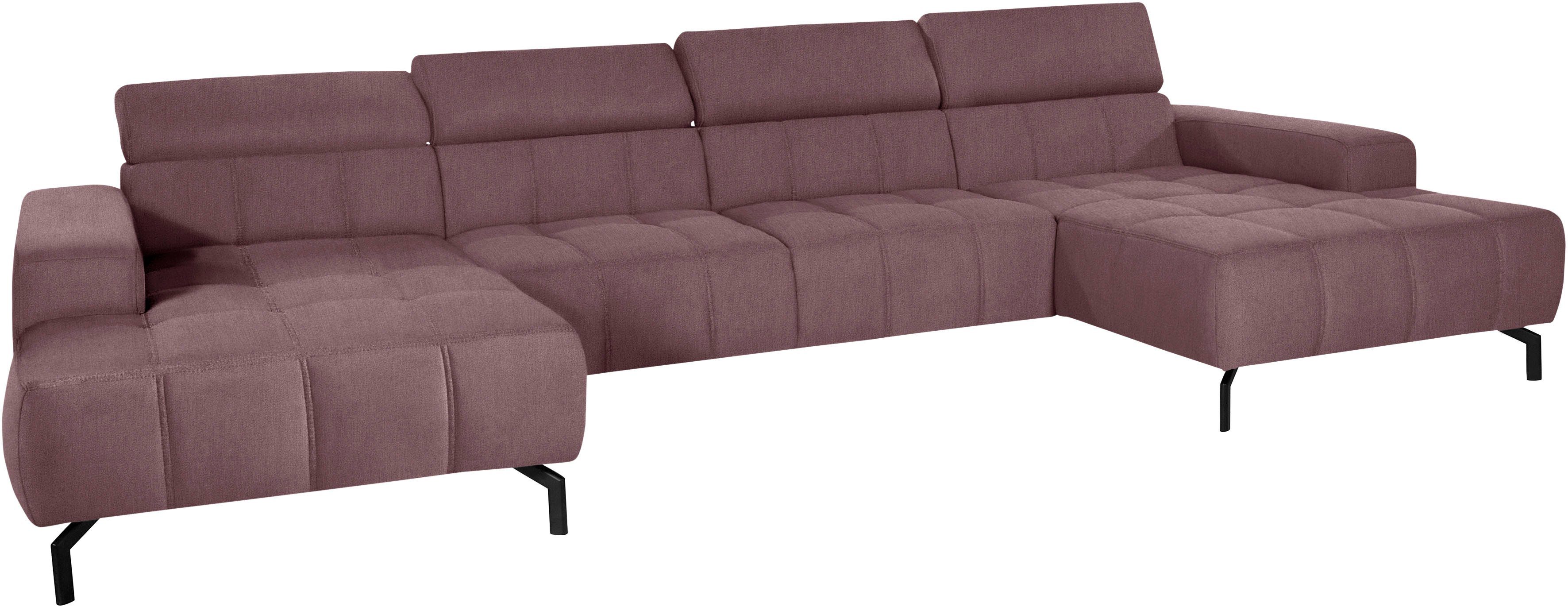 DOMO collection Wohnlandschaft Cunelli tolle Sitznähte als Designelement, fester Sitzkomfort, U-Form, whlw. verstellbare Kopfteile, passend für gängige Saugroboter