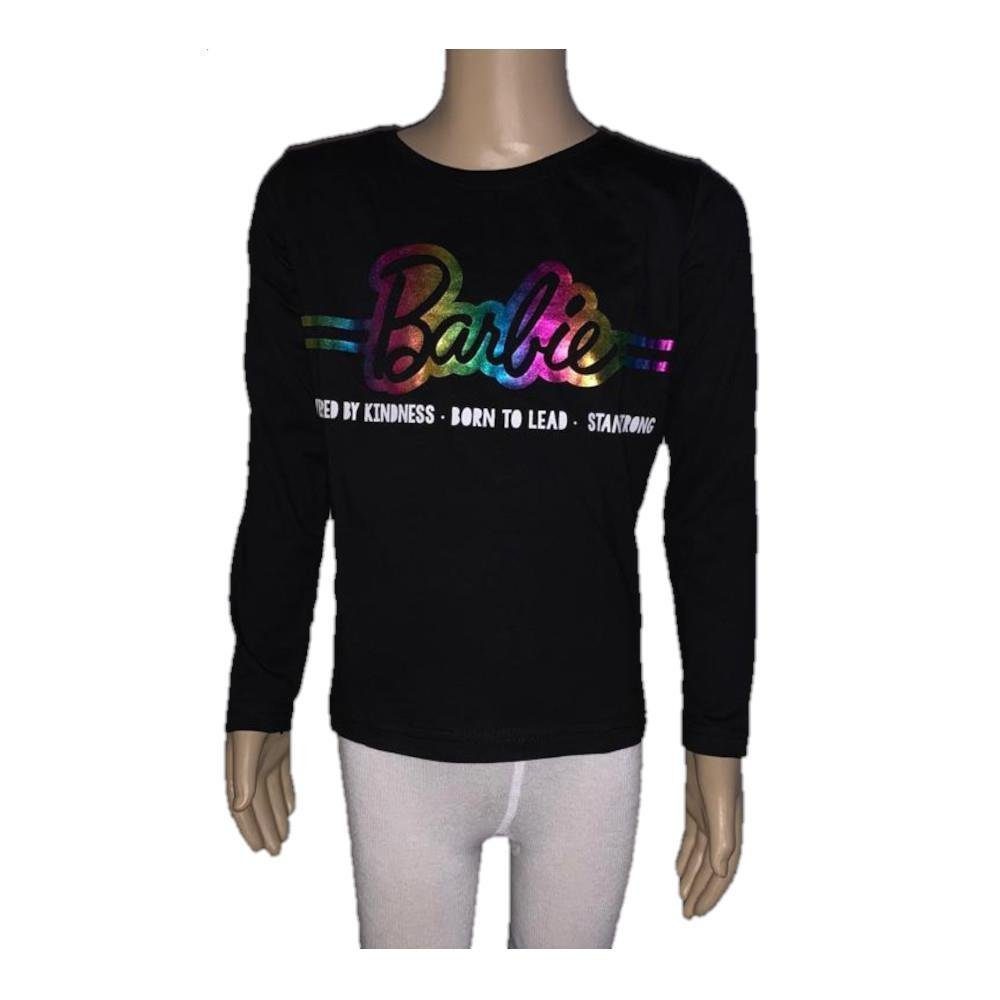 schwarz, "Barbie", Schriftzug buntem Größen 104 EplusM Langarm- T-Shirt mit Shirt,