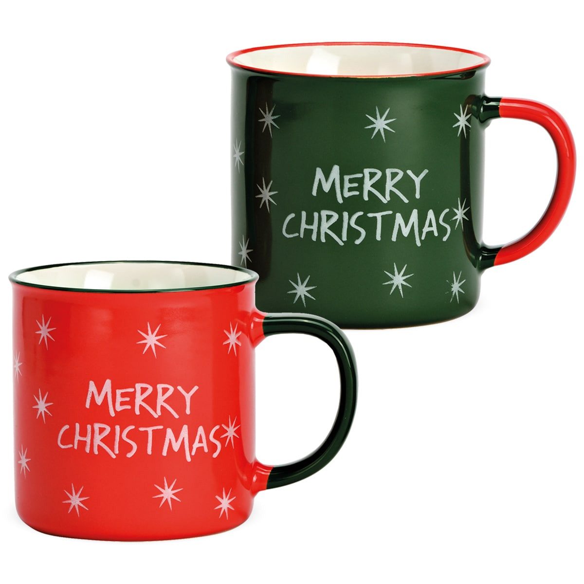 Tasse Große Spruch Email-Optik Weihnachts-Tassen 2er Set rot grün 540 ml