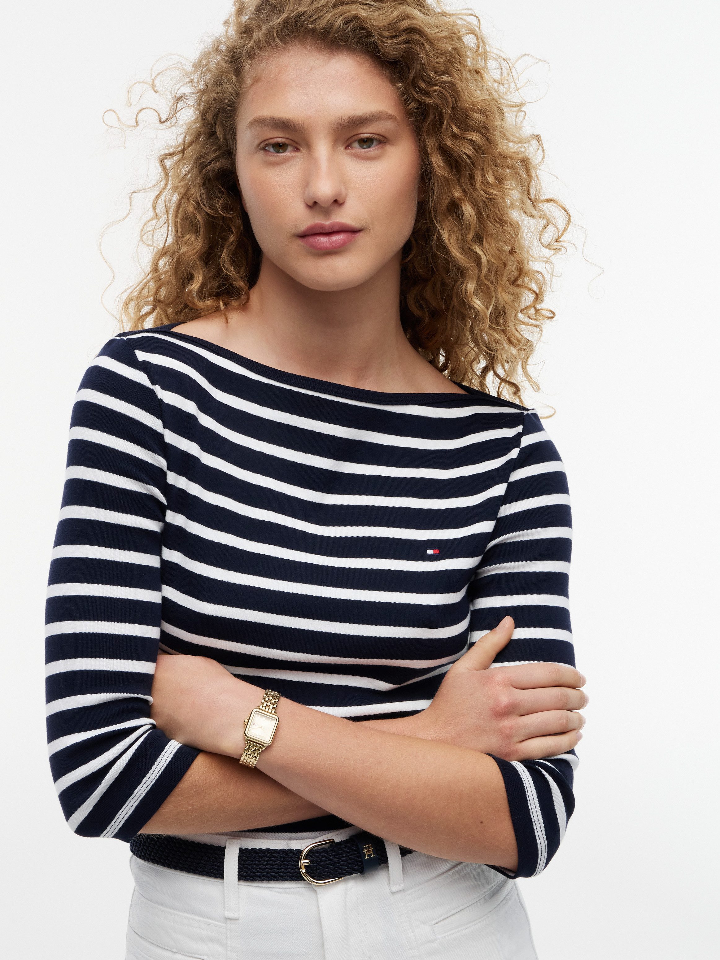 Tommy Hilfiger 3/4-Arm-Shirt NEW CODY BOAT-NECK Baumwolle, U-Boot-Ausschnitt, Slim Fit