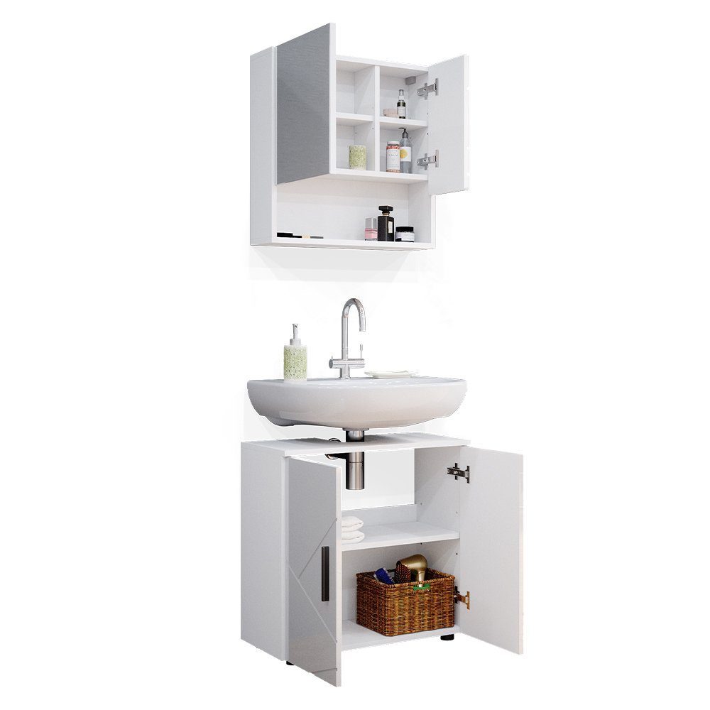 Vicco Badmöbel-Set Irma, Weiß Hochglanz, 2 Teile, Unterschrank 60 cm, (3-er Set, 2-St., 2er Set)