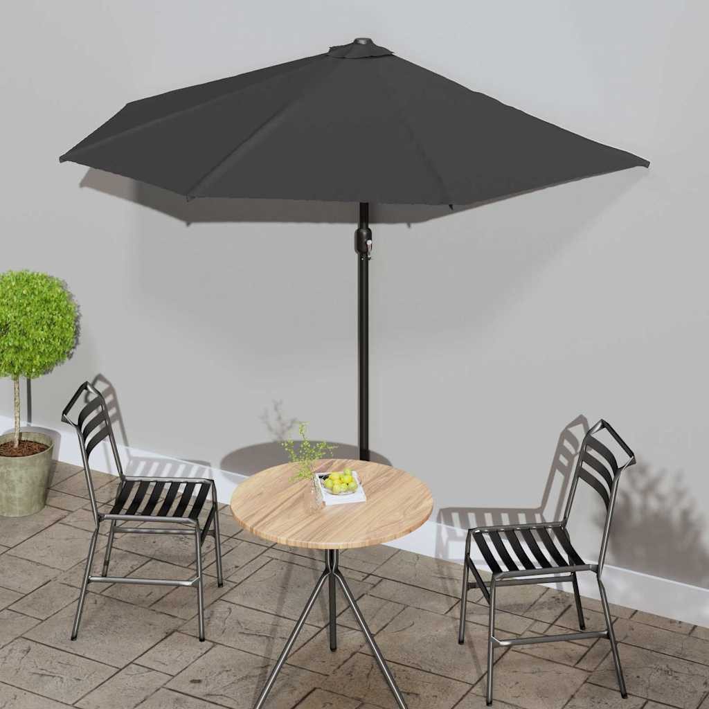 furnicato Sonnenschirm Balkon-mit Alu-Mast Anthrazit 270x144 cm Halbrund, UV-beständiger Gartenschirm mit Kurbelsystem und integrierter Lüftung
