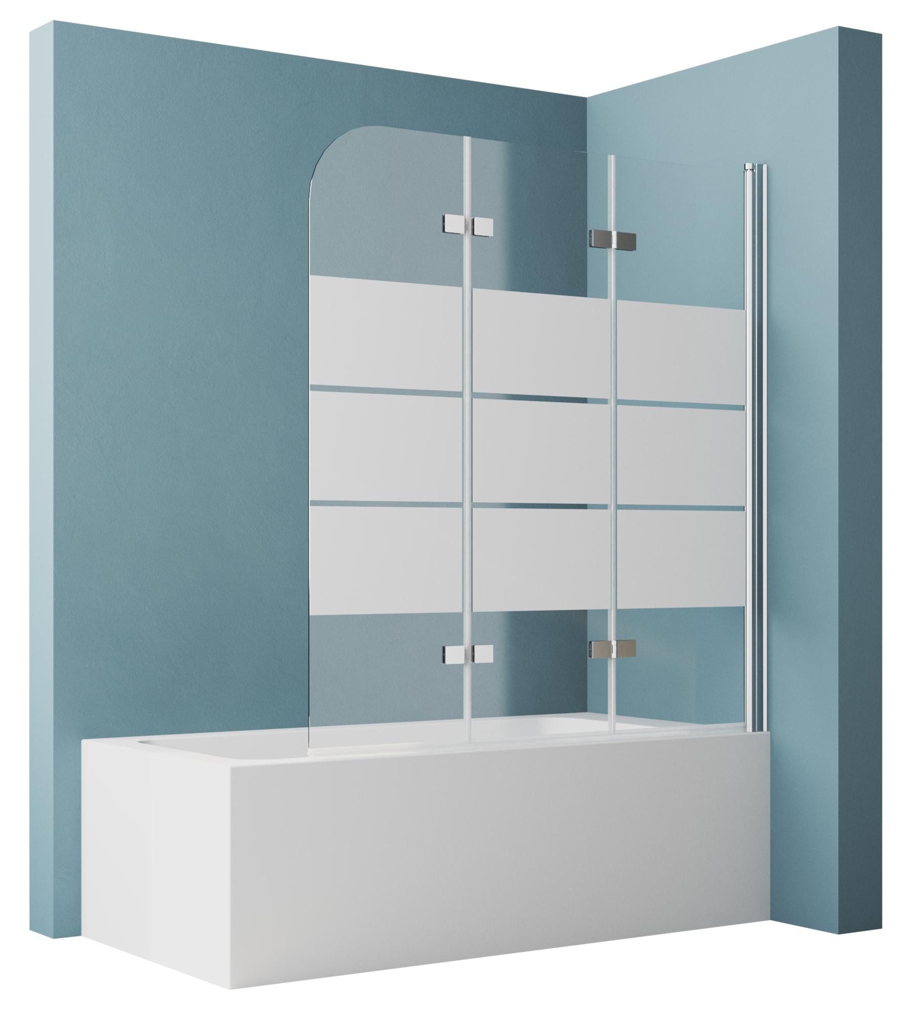 Hopibath Duschwand für Badewanne 130x140cm Badewannenaufsatz milchglas Chrom, 6mm Sicherheitsglas, (Duschtrennwand), komplett faltbar, mit Duschdichtungen