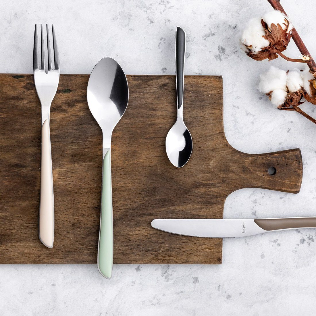 Kuppels Besteck-Set PRISMA (24-tlg), 6 Personen, 13/0 18/0 ABS, Griff Kunststoff, salbeigrün matt