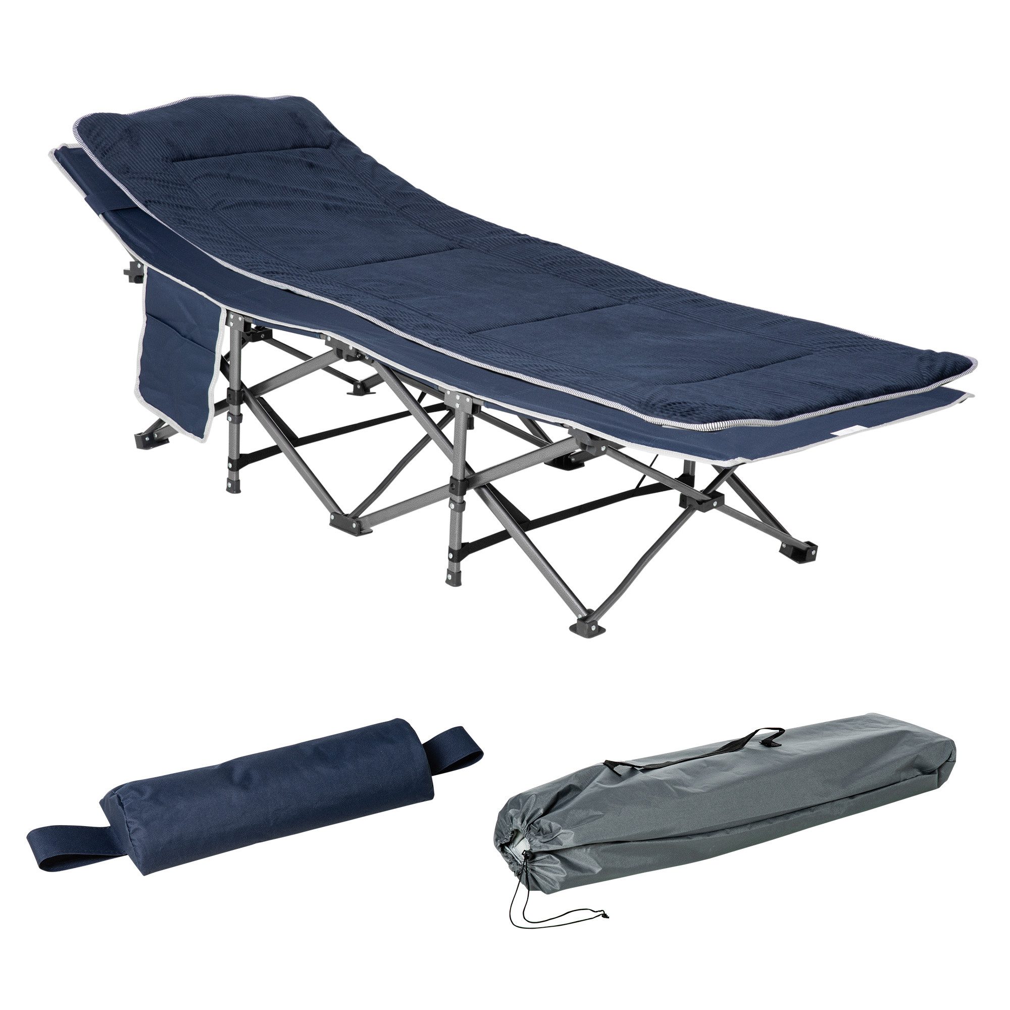 Feldbett Campingbett klappbar Klappbett mit Kopfkissen Seitentasche