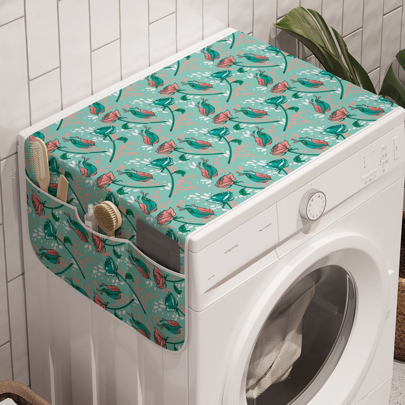 Abakuhaus Romantische Trockner, Waschmaschine Badorganizer Anti-Rutsch-Stoffabdeckung Rose für Pastell und Blumen-Kunst