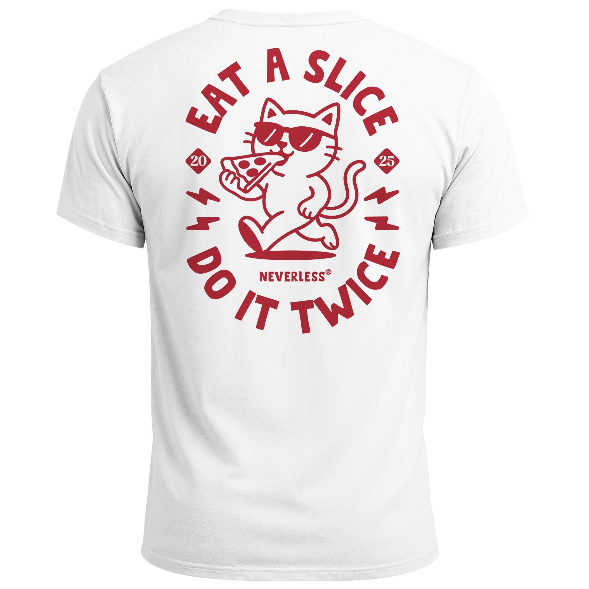 Print-Shirt Backprint T-Shirt Herren Pizza Katze Spruch– Rückendruck im