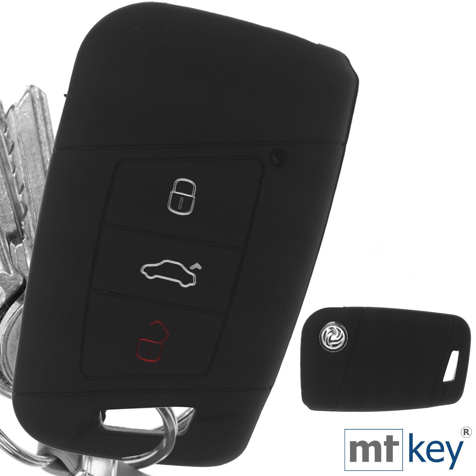 mt-key Schlüsseltasche Autoschlüssel Arteon Kodiaq Silikon KEYLESS Schlüsselband, für Softcase SMARTKEY 3 Schutzhülle mit Schwarz Skoda B8 Tasten VW Passat