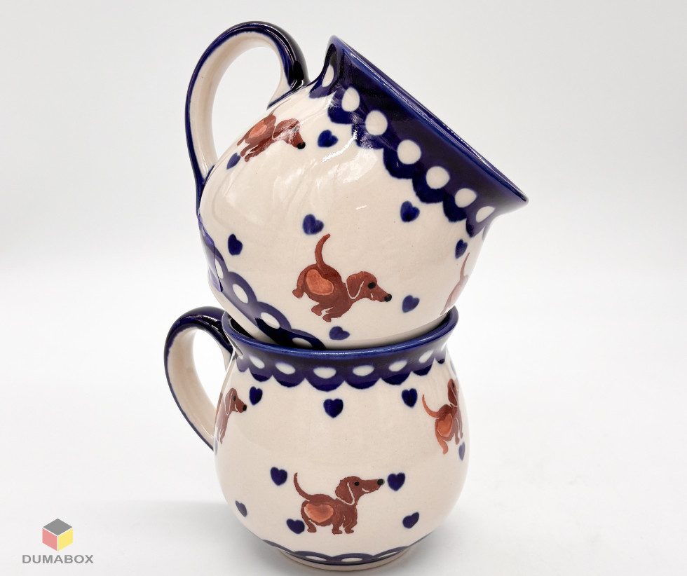 Ceramika Bolesławiecka Kalich Becher Handgefertigte Bunzlauer Keramik DACHSHUND Becher 300 ml