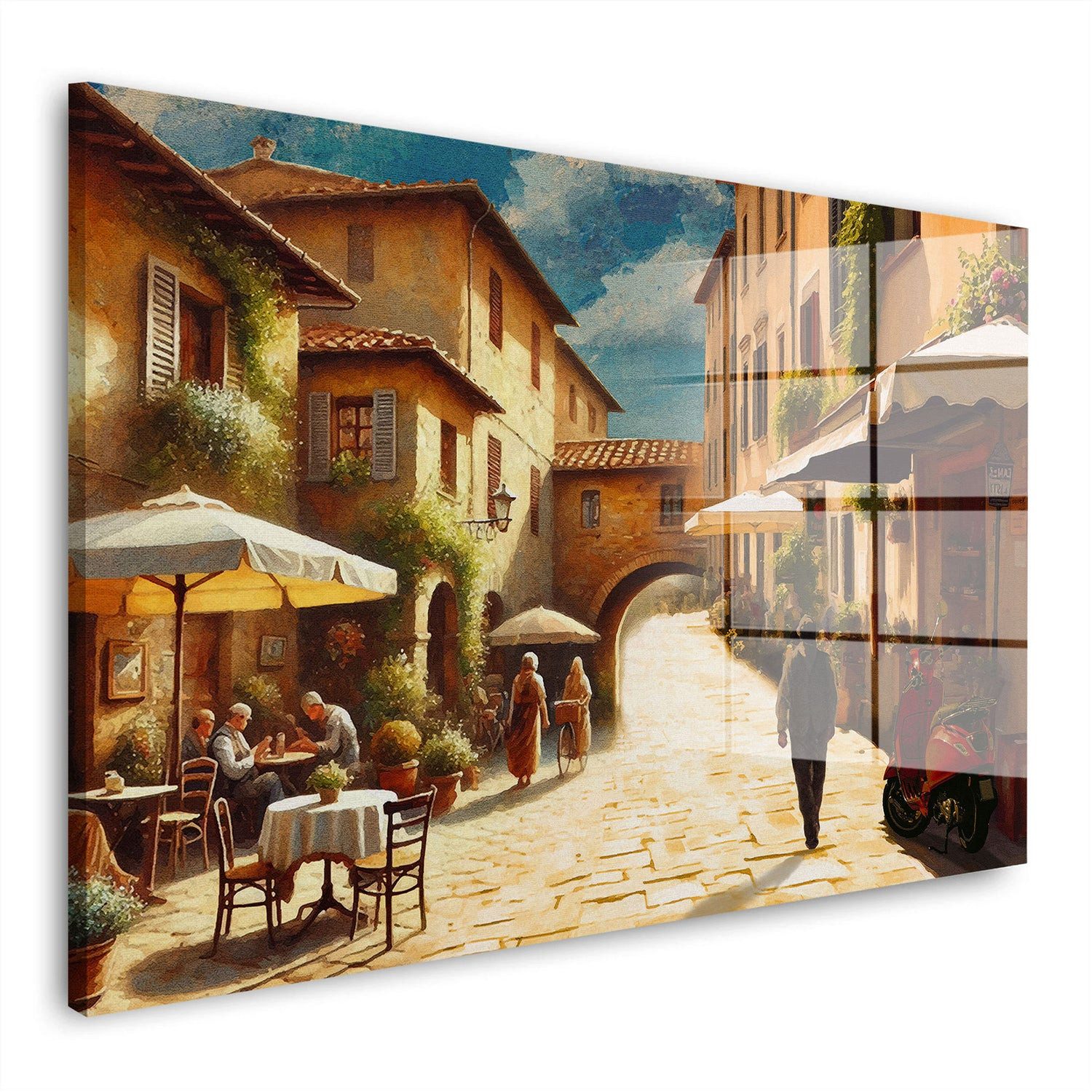 Artedinoi Acrylglasbild Italienische Gasse mit Café Acrylglas Wandbild Bild Wanddeko Wohnzimme