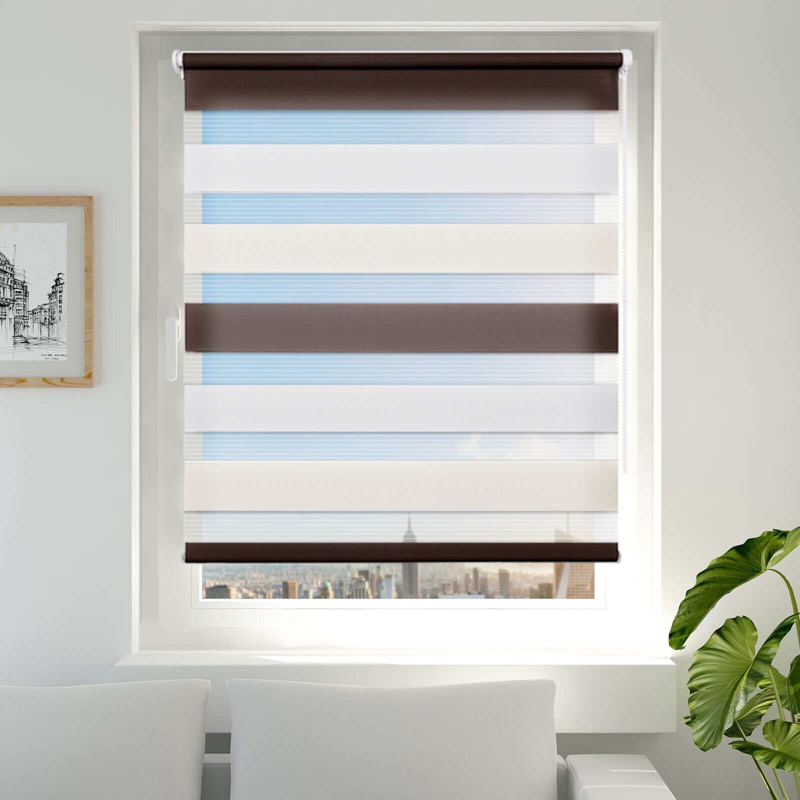 Doppelrollo ohne Bohren 130cm/150cm/230cm, OUBO, freihängend, verspannt, Klemmfix, Klemmträger, Für Fenster und Tür mit Klemmträger lichtdurchlässig verdunkelnd