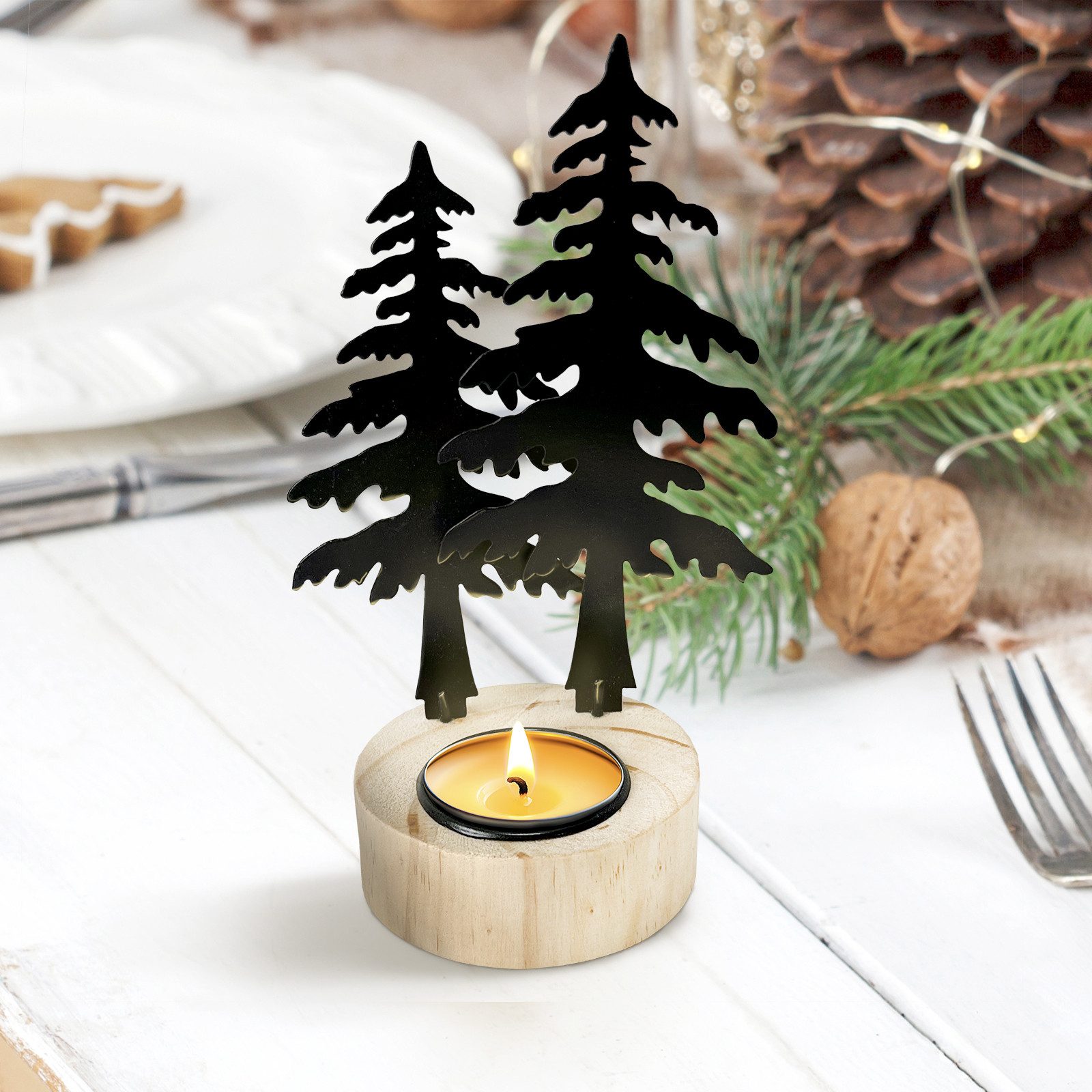 HTI-Living Teelichthalter Teelichthalter Wald Schwarz (Stück, 1 St., 1 Teel günstig online kaufen