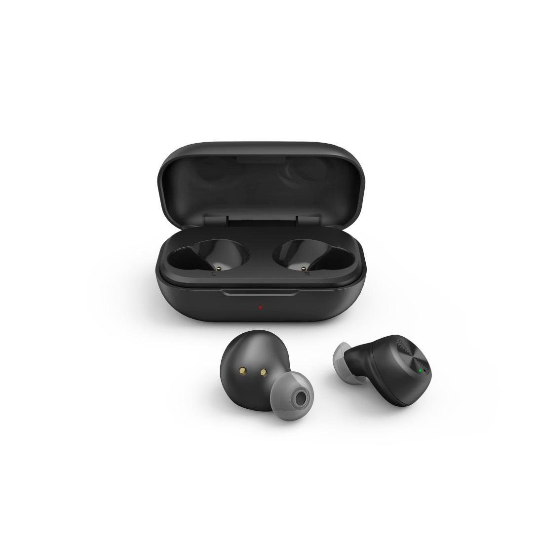 Thomson Bluetooth Kopfhörer True Wireless, kabellos, spritzwassergeschützt Bluetooth-Kopfhörer (Sprachsteuerung, True Wireless, Google Assistant, Siri, A2DP Bluetooth, AVRCP Bluetooth, HFP, HSP, SPP, Sprachassistenten, integriertes Mikrofon und Telefonfunkion, In Ear) schwarz