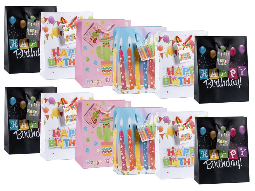 laro Geschenkbox Geschenktüten mit Henkel Medium Geburtstag Happy Birthday 12-96stk (12 St)