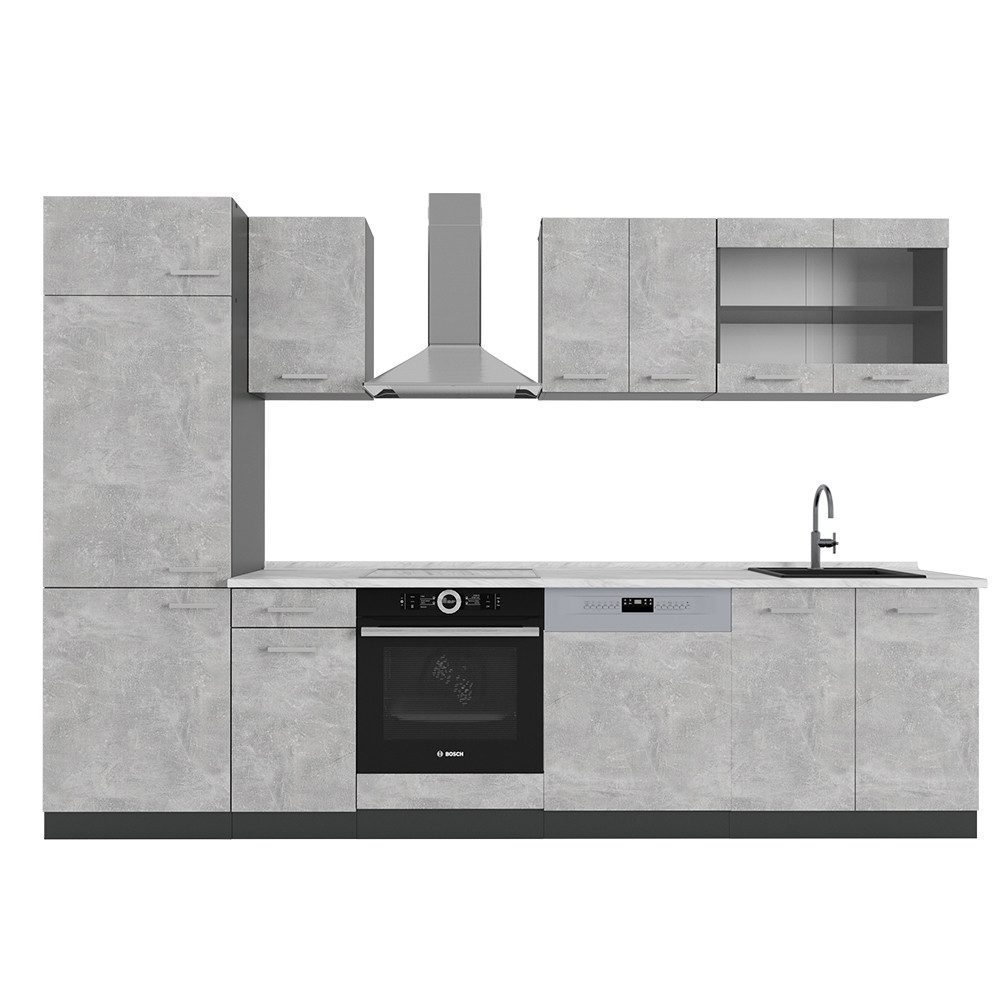 Vicco Küchenzeile R-Line, Beton/Anthrazit, 300 cm, günstig online kaufen