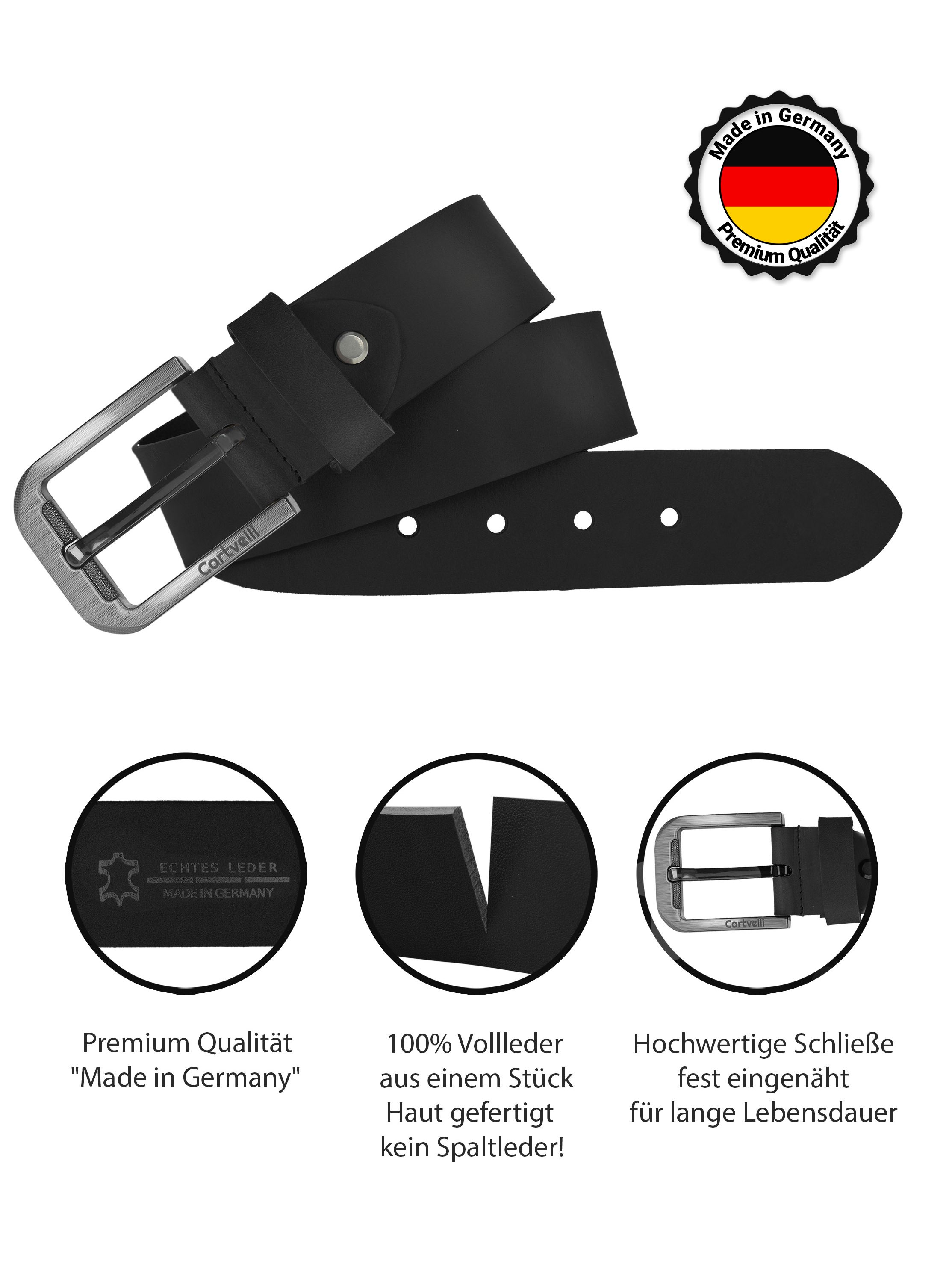 Cartvelli Ledergürtel Premium Ledergürtel 40mm Herren Made in Germany inkl. Geschenkbox Vollleder, robust, reißfest, langlebig, nickelfrei