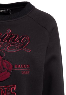QueenKerosin Sweater Boxing mit hochwertiger Retro-Stickerei in der Front