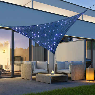 Mojawo Gartenfackel Solar Sonnensegel 100 LEDs Sonnenschutz Sternenhimmel Segel UV 50+ 3x3x3m Blau