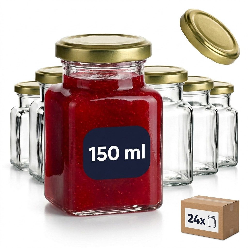 gouveo Vorratsglas Einmachgläser 150 ml eckig mit Schraub-Deckel - Kleine Vorratsgläser, (12-tlg), Schwarz