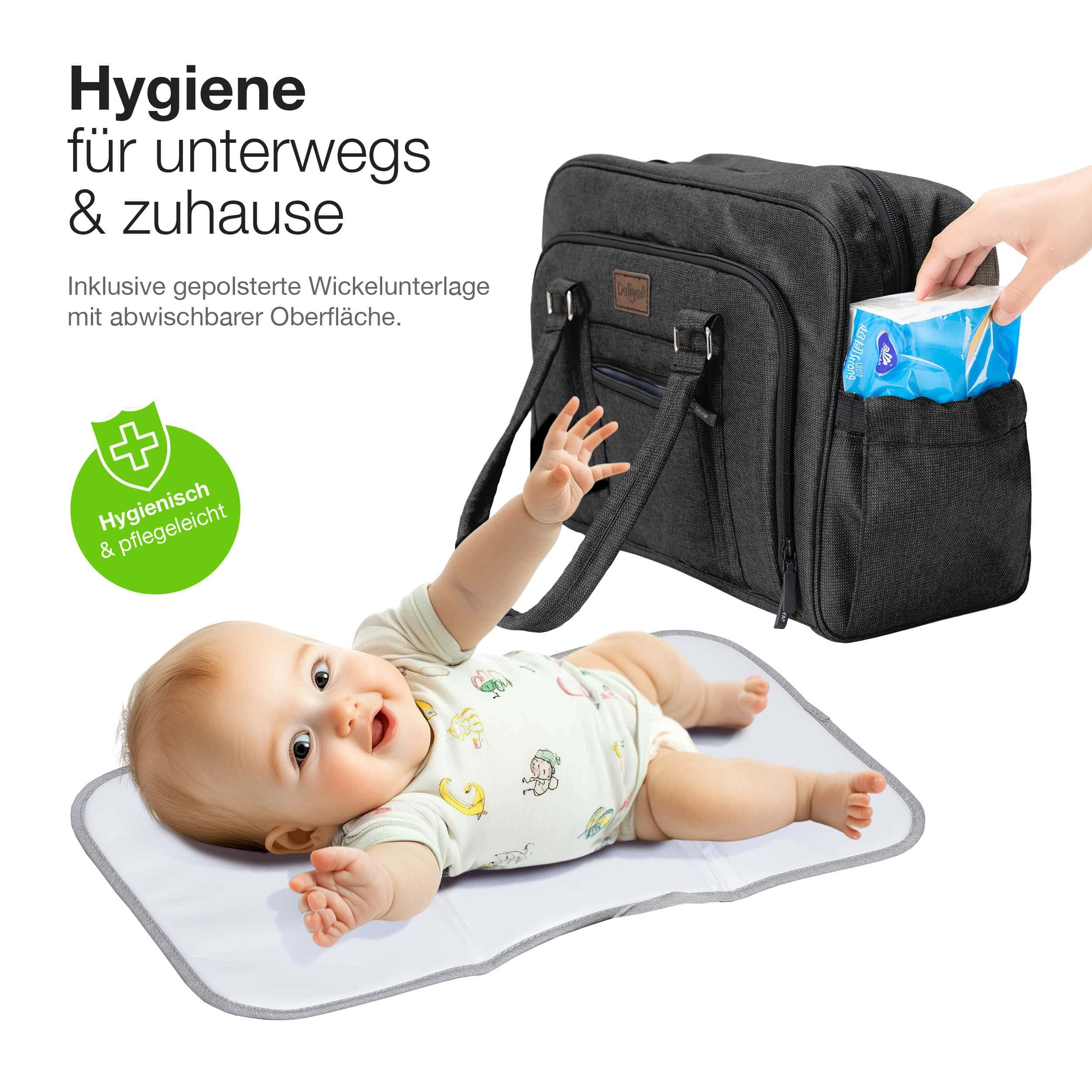 Daliya® Wickeltasche ALPINO PURE Tasche mit praktischen Funktionen, inkl. Wickelunterlage (3-tlg., Schulterriemen mit Karabiner, gepolsterte Wickelunterlage, Wi – Bild 3 von 5