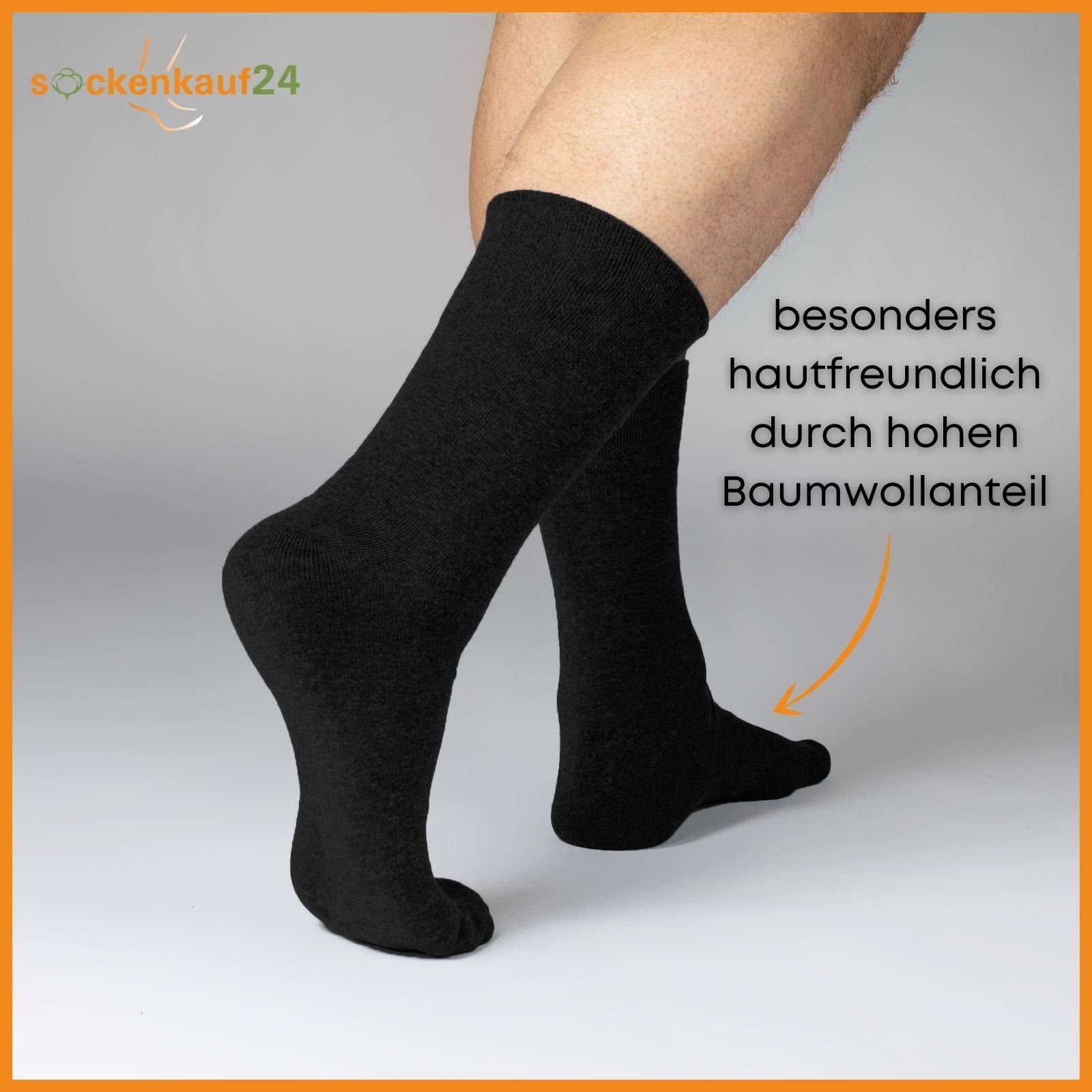 sockenkauf24 Gesundheitssocken 6 Paar Herren Socken geeignet & Naht ohne und Damen Schwarz Gummibund Diabetiker WP ohne