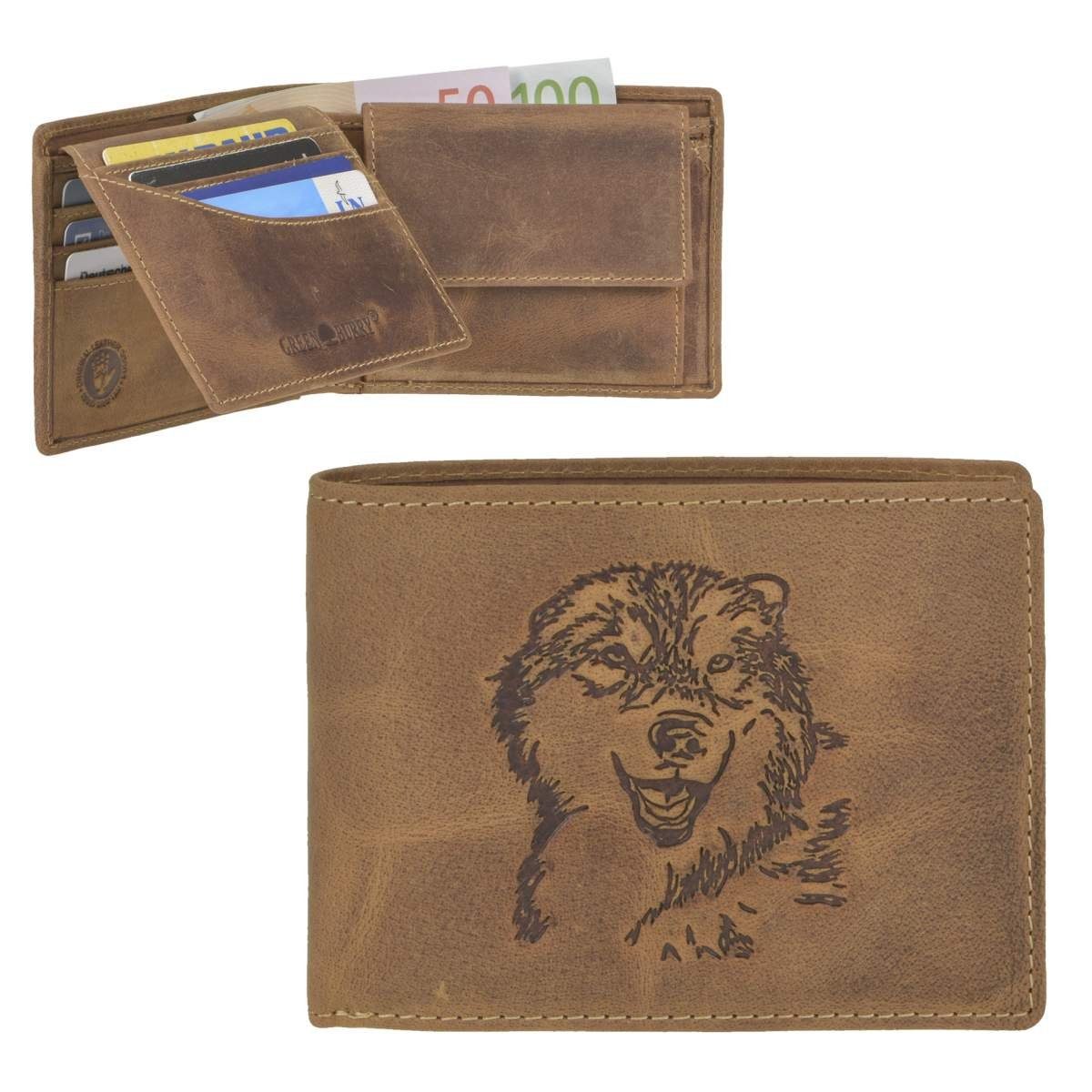 Portemonnaie, Greenburry Wolfkopf-Prägung Vintage, Lederbörse, Geldbörse