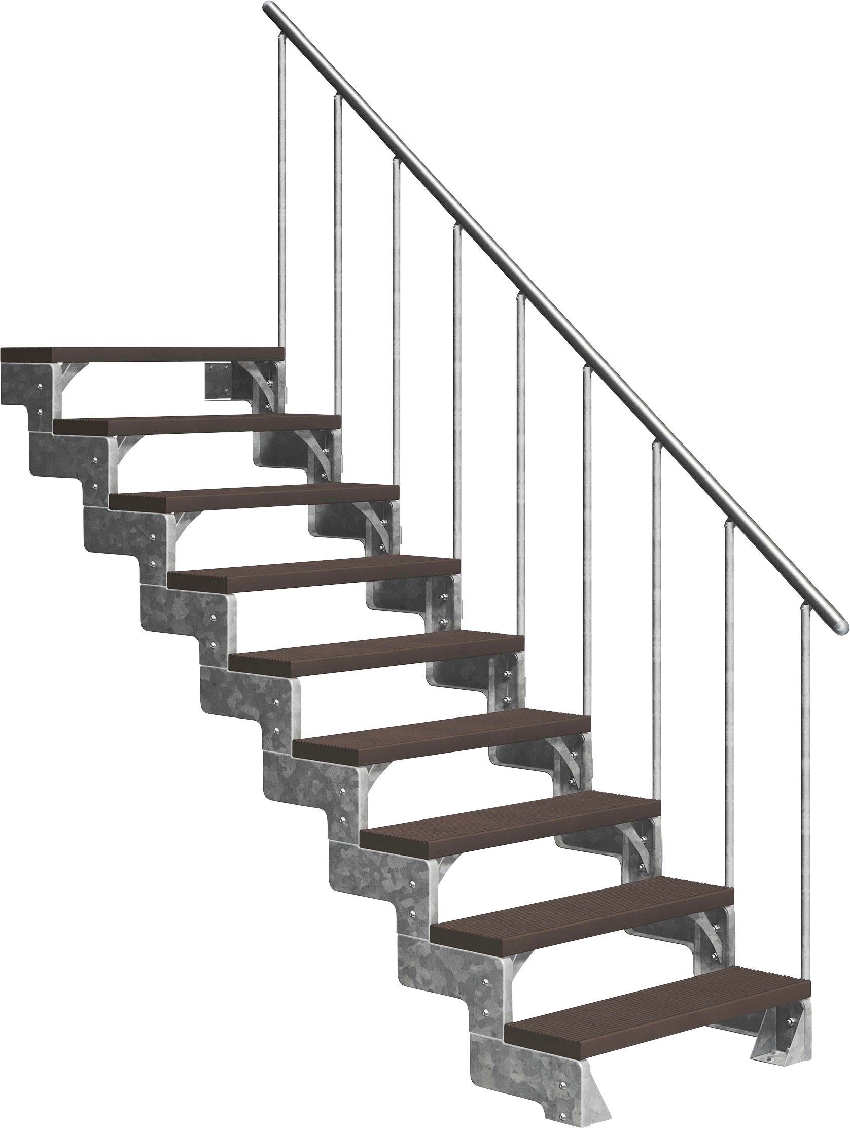 Dolle Außentreppe Gardentop, für Geschosshöhen bis 198 cm, Stufen offen, 9 TRIMAX®-Stufen dunkelbraun, inkl. einseitigem Alu-Geländer | Treppen
