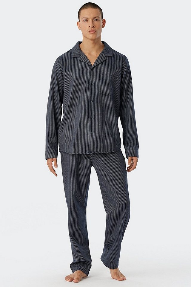 Schiesser Pyjama (2 tlg., 1 Stück) aus schöner Webflanell-Qualität,  Material: 100% Baumwolle (Webflanell), wärmend und weich auf der Haut